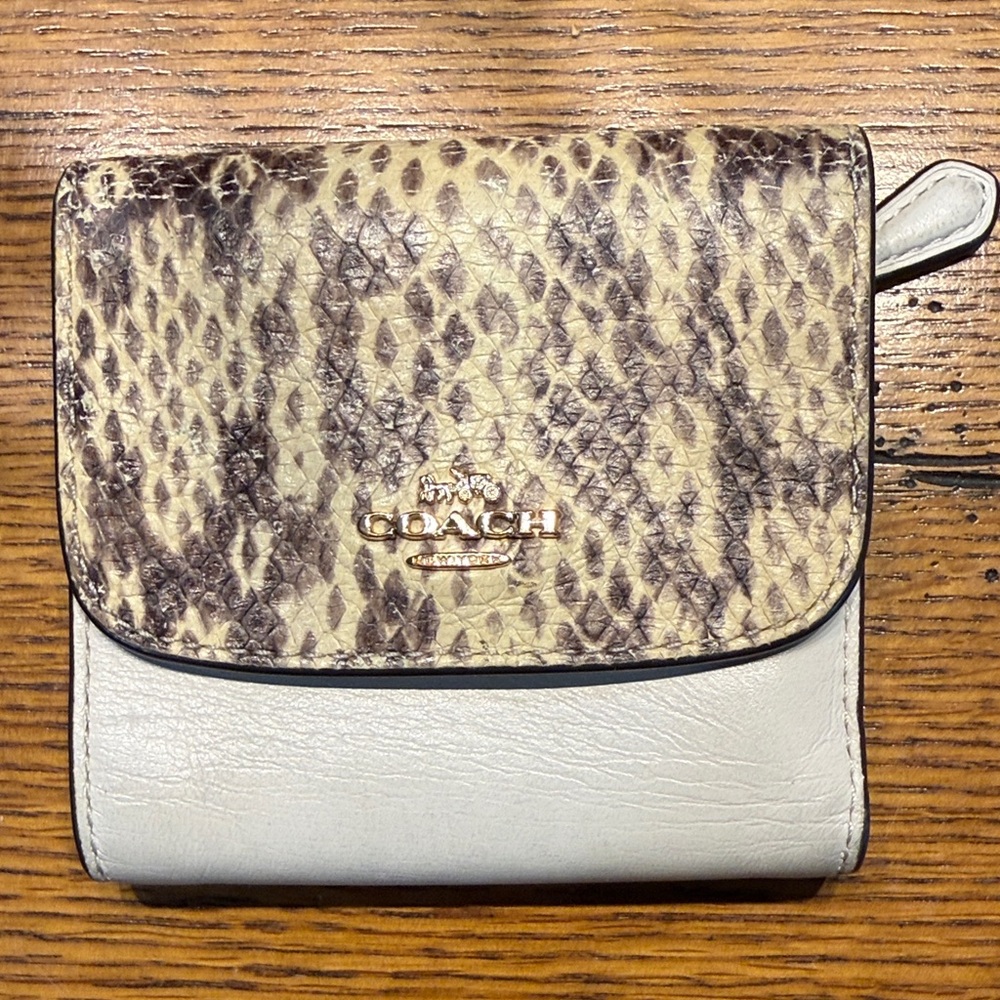 Coach Cream and Brown Snake Print Wallet